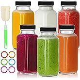 CAKKVDE 8 oz Glass Juice Bottles with Lids 6 Pack,Reusable Glass Drink Bottles,250ml Water Drinking Jars for Milk,Juicing,Kombucha,Ginger,Beverage Glassware,Juice Drinking Jars