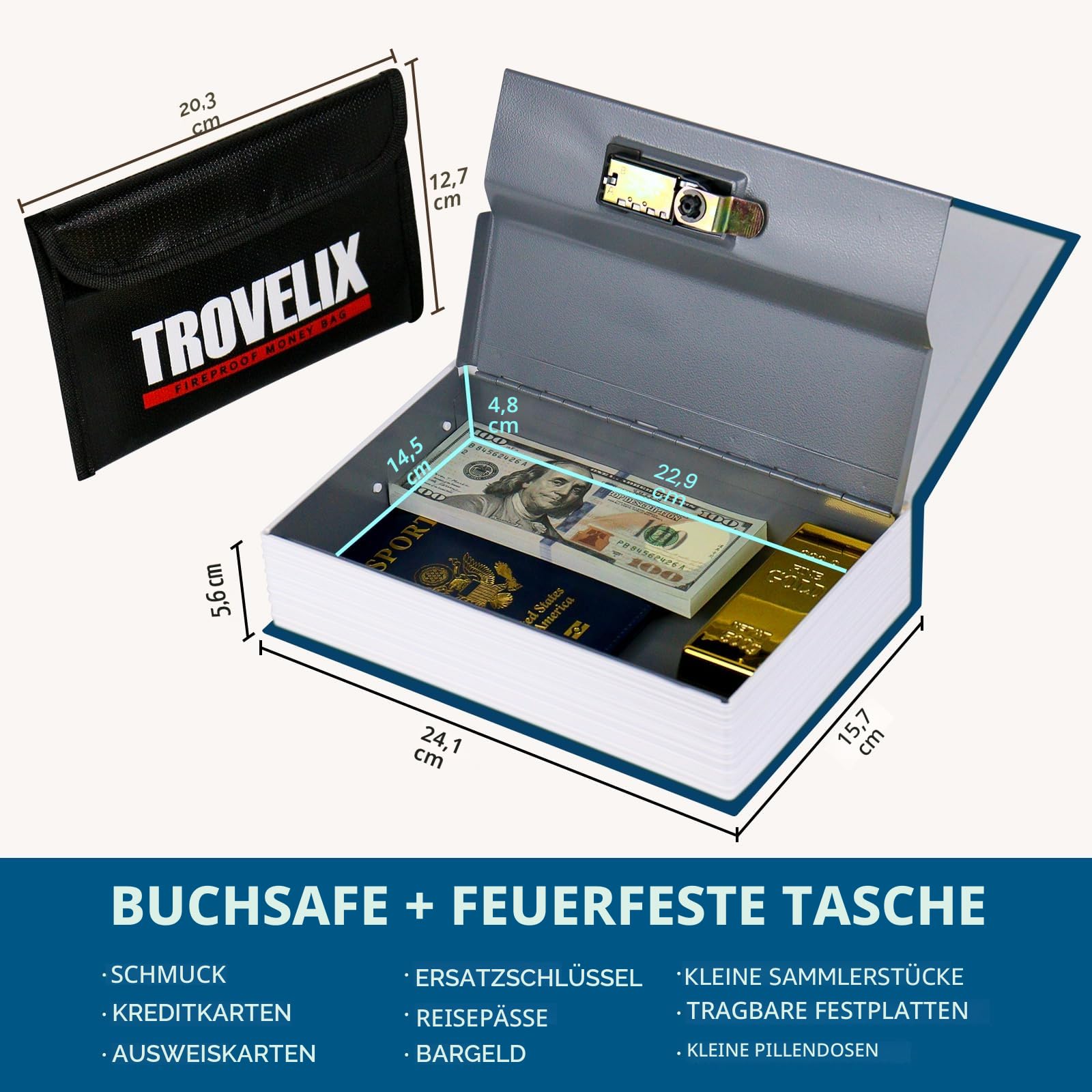 Sekam Buchtresor mit Zahlenschloss, Versteckter Safe (24 x 15 x 5,5 cm) mit Feuerfester Tasche, Buchbox Versteckte Aufbewahrung,Geldverstecke für Zuhause,Geldkassette Buchsafe für Bargeld (Peter Pan) 2