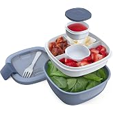 Bentgo Salad Container, Lunch Bowl with 4-Compartment Toppings Tray, 54 oz | Leak-Proof Dressing Container, Reusable Fork, BP