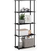 Furinno TURN-N-TUBE Storage Shelves, 5-Tier Book Shelf, Corner Shelf, Toolless Open Shelves, for Organization and Storage, Living Room, Garage, Home Office, Black