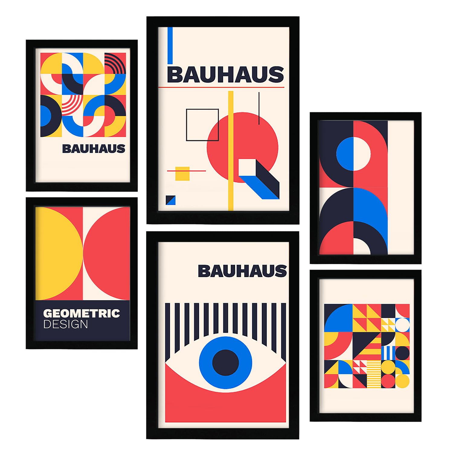 Nacnic Set of 6 Prints in Bauhaus Style 3. Geometric design collection Prints. Aesthetic Decorative Printss for your living room, bedroom, home. Wall art print. Sizes A4 and A3.