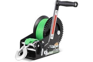 Linkloos 3500LBs Boat Towing Winches, Heavy Duty Hand Winch with 33FT Green Strap, Steel Ratio 4:1/8:1 Gear, 2-Way Ratchet Portable Hand Crank Boat Trailer Towing Winch for Truck, Jet Ski, RV ATV