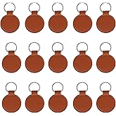 SXYYDSG 15 Pcs Leather Blank Keychains, Leather Key Fob Kit, Double Side Laser Engraving Key Chains, DIY Craft, UV-Printing Laser Engraving, DIY Making (Brown,Round)