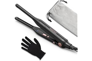 Wavytalk 3/10" Small Flat Iron, Pencil Flat Iron for Short Hair, Pixie Cut and Bangs, Curling Iron for Short Hair, Mini Hair Straightener for Edges with Anti-Pinch Design, Tiny Hair Straightener
