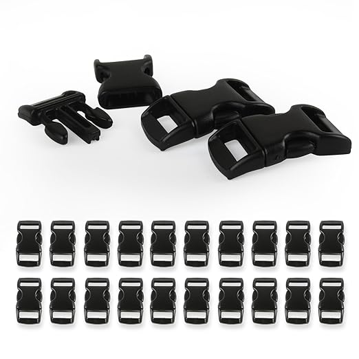 Grenhaven - Pack de 20 cierres de hebilla / cierres de clip - Para pulseras de Paracord, cordones, collares de perros y gatos - 3/8" - Negro