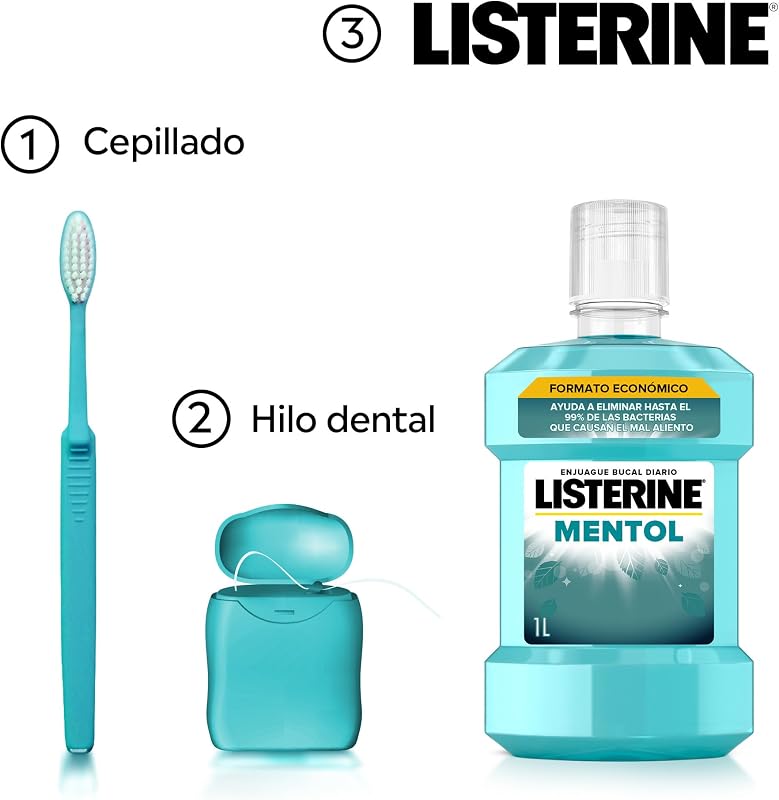 Mentol Enjuague Bucal Sabor Menta Intensa, Pack de 2 x 1 L