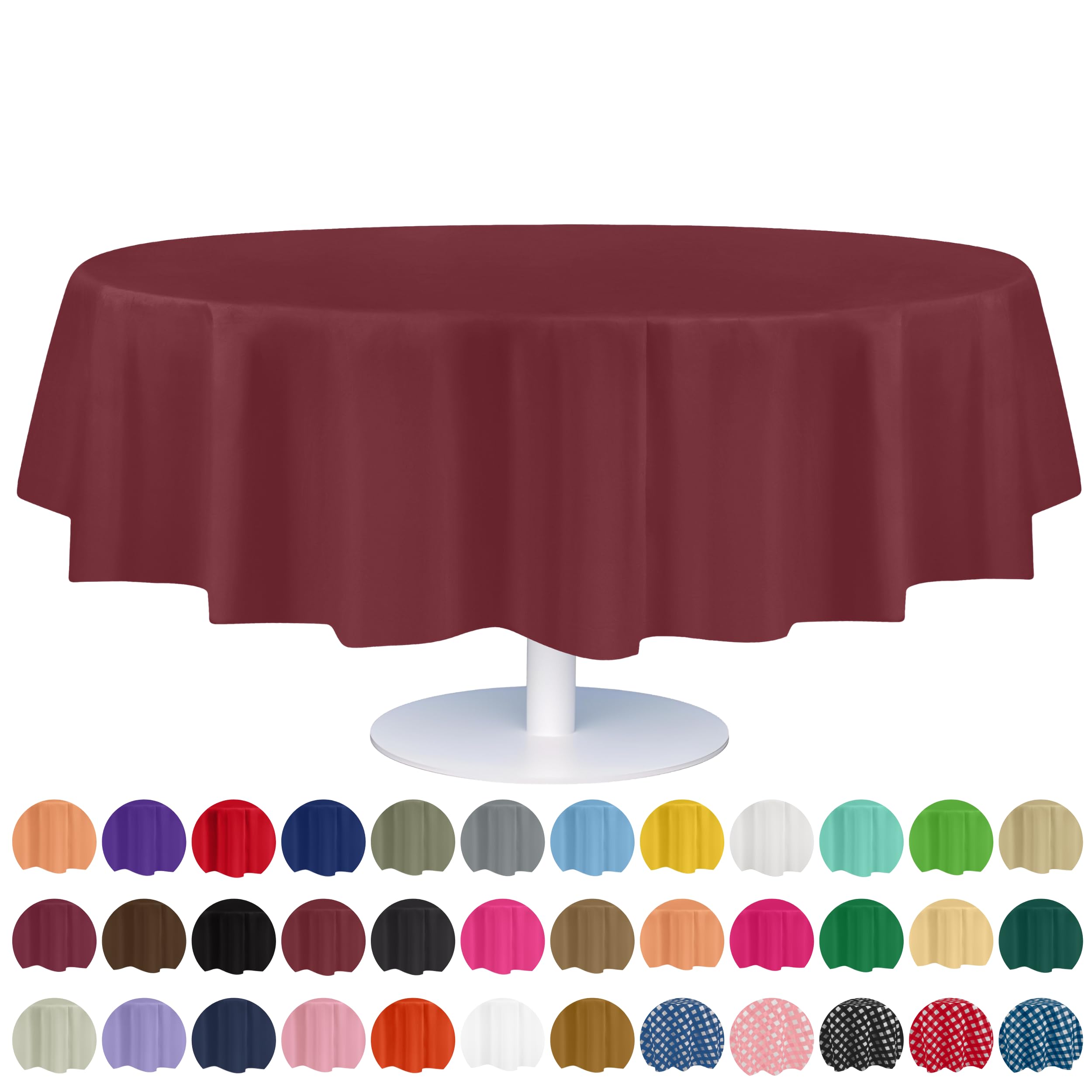 Grandipity Burgundy 6 Pack Premium Disposable Plastic Tablecloth 84 Inch Round Table Cover By