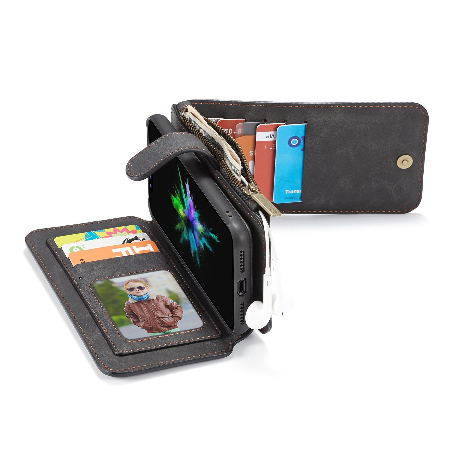 iPhone X Case Combo - Yamoo iPhone X Genuine Leather Wallet Case with Detachable Magnetic Hard Case, Card Holder (Black), iPhone X 3D Full Coverage HD Clear 9H Tempered Glass Screen Protector