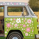 Dinifee 12 Sheets Daisy Stickers 147 Pcs Daisy Flower Car Decals Vinyl Self Adhesive Retro Flower Car Stickers Cling for Bumper Window Laptop Scratch Cover Wall Mirror Truck Decoration(Cute Style)