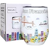 Beary Blu City Themed Artwork 12 Oz Tumbler Series - Designed in the USA - Vacuum Insulated Tumbler with Lids - Stainless Steel Wine Coffee Water Travel Mug, for Hot Cold Drink (San Francisco)
