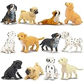 Toymany 12PCS Mini Dog Figurines, Realistic Detailed Cute Puppy Figures, Hand Painted Emulational Toy Set, Cake Toppers Easte