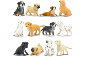 Toymany 12PCS Mini Dog Figurines Playset, Realistic Detailed Plastic Puppy Figures, Hand Painted Emulational Tiny Dogs Animals Toy Set, Cake Toppers Christmas Birthday Gift for Kids Toddlers