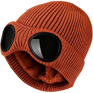 Beanie with Goggles,Removable Goggles for Men & Women | Warm acrylic knit beanie with removable goggles, stretch comfort and