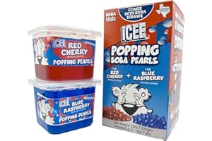 ICEE by BobaVida Blue Raspberry & Red Cherry Popping Boba Pearls Variety Pack | ICEE-Inspired Flavor | Popping Boba For Drink & Desserts | Includes Straws | Fruit Boba Pearls | 1 flavor each (2 Tubs)