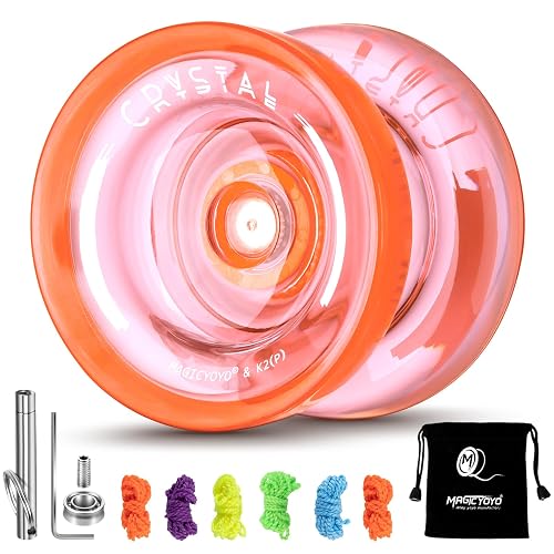 YOSTAR Yoyo K2 Crystal, Responsive Yoyo for Kids and Beginners, Dual Purpose Yo Yo with Unresponsive, Professional Trick Yo-Yo for Finger Spin, with 6 Strings, Bearing Kit (Orange)