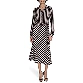 Tommy Hilfiger Womens Long Sleeve Collared Tie Waist Midi Shirt Dress
