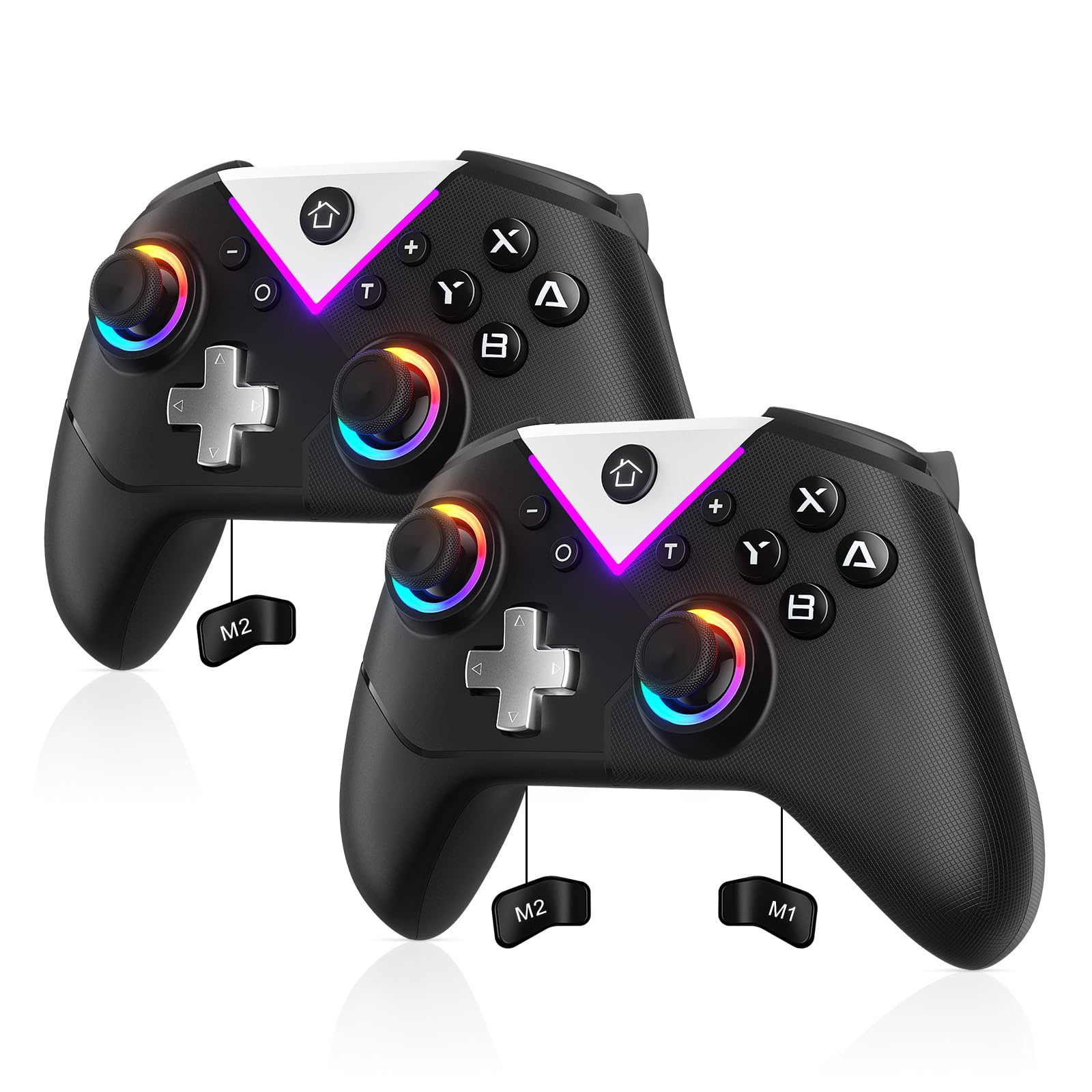 Photo 1 of Dinosoo RGB Wireless Controller for Nintendo Switch 2/1 Lite/OLED and PC, with Bluetooth, Turbo, Macro Back Button, Gyro Axis, 4 Vibration Motors, and Screenshot, Compatible with Steam and Switch 2/1