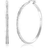PABBEU 925 Sterling Silver Hoop Earrings for Women Sparkly Large Rhinestone Hoop Earrings Big Sterling Silver Diamond Hoops earring Hypoallergenic Cubic Zirconia Hoop Earring for Women 30/40/50/60mm