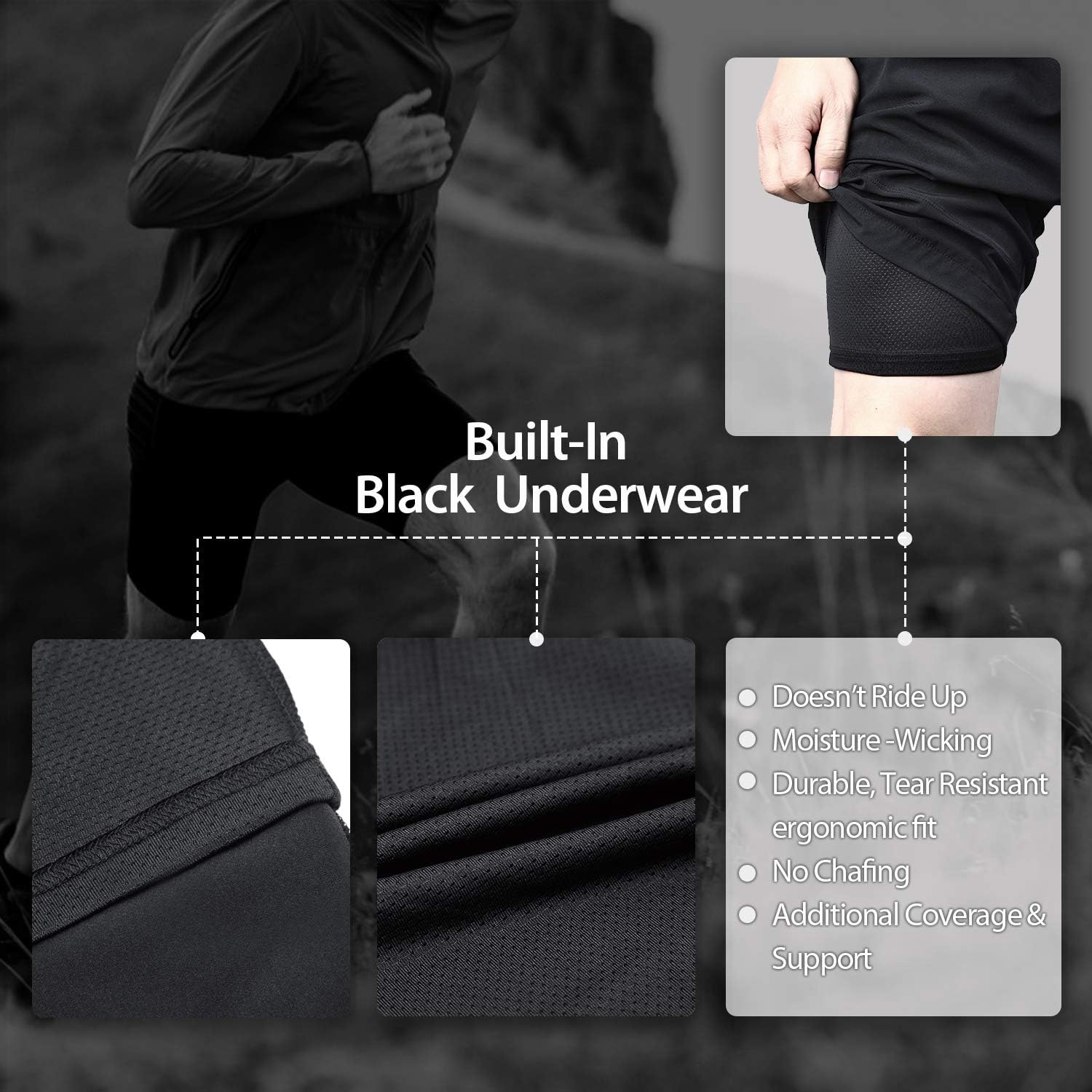 Souke Sports Men's Workout Running Shorts Quick Dry Athletic Performance Shorts Black Liner Zip Pockets: Clothing