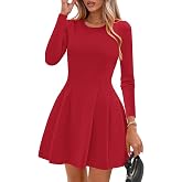 PRETTYGARDEN Womens Long Sleeve Pleated Mini Dress | Soft Knit Fabric, A Line Babydoll Fit, Crewneck Short Dresses, Casual Pa