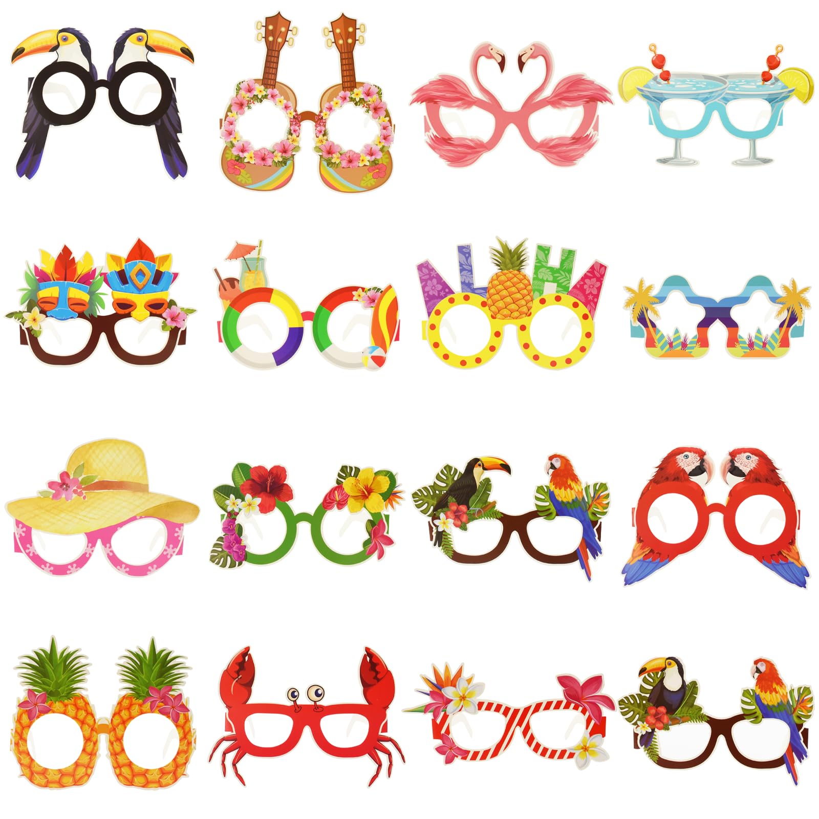 AolKee 32 Pack Paper Glasses, Party Funny Glasses Photo Booth Props, Summer Hawaiian Tropical Party Sunglasses Frame Decorations, Birthday Supplies Decor