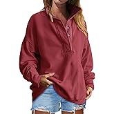 YOQYO Women's Oversized Sweatshirts Button Up Henley Neck Pullover Tops Loose Fit Fashion Outfits Clothes