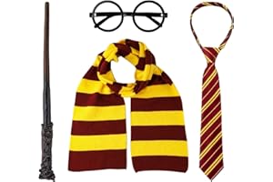 JENFALL Halloween Wizard Costume Accessories Set - Glasses Tie Wand and Scarf for Kids Boys Adults Girls Halloween Cosplay Dress-up Party