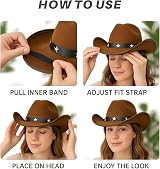 VIROSA Classic Western Cowboy Hat Black Lightweight Adjustable Fit view 7