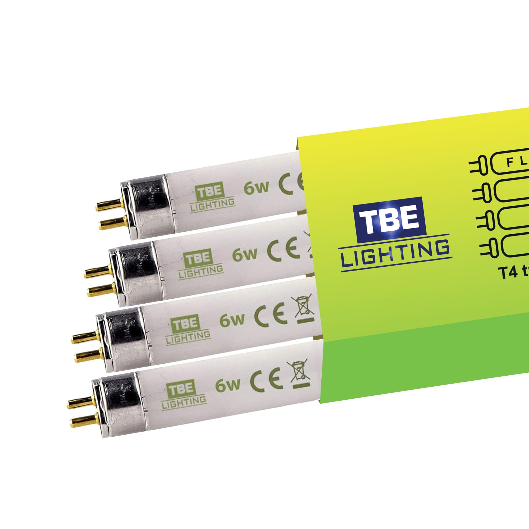 TBE Lighting T4 6w Fluorescent Tube Lamps 232mm - 4 Pack of CFL Bulbs - G5 2-Pin Base fittings - T4 High Efficiency Lamps, Soft White 3500K