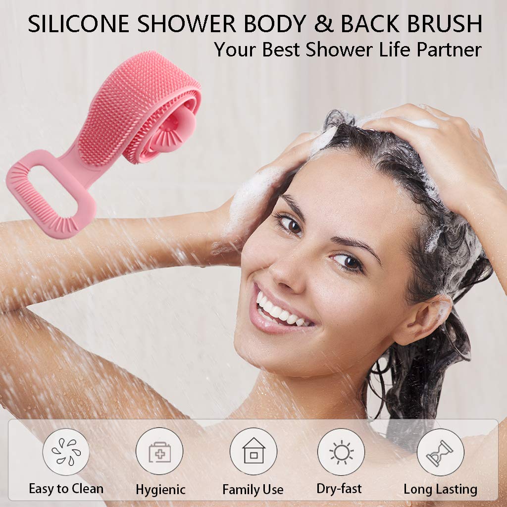 CAREHOOD Long Silicone Back Scrubber - Dual Application Extended Bath Body Brush, Great Shower Scrubber Tool for Cleansing, Exfoliating, SPA & Massage : Beauty