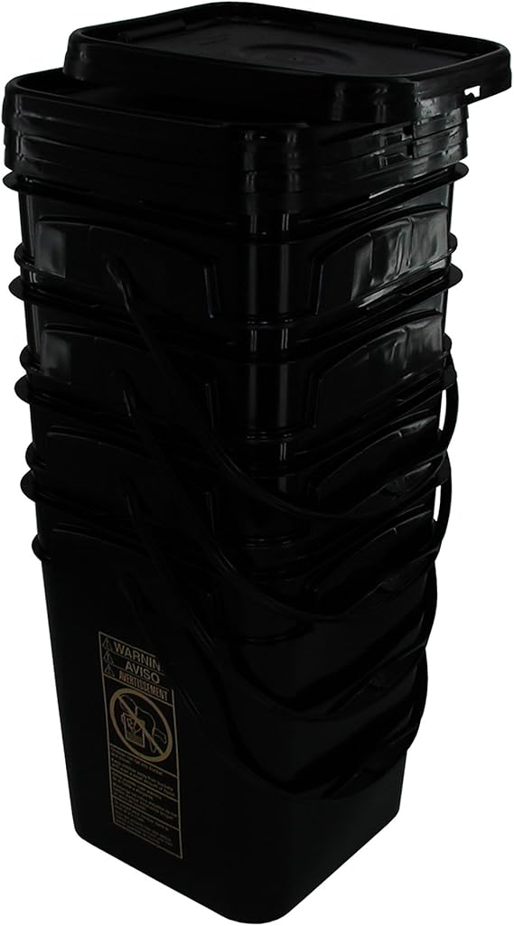 Black 4 Gallon Square Bucket with Snap On Lid (4) Kitchen & Dining