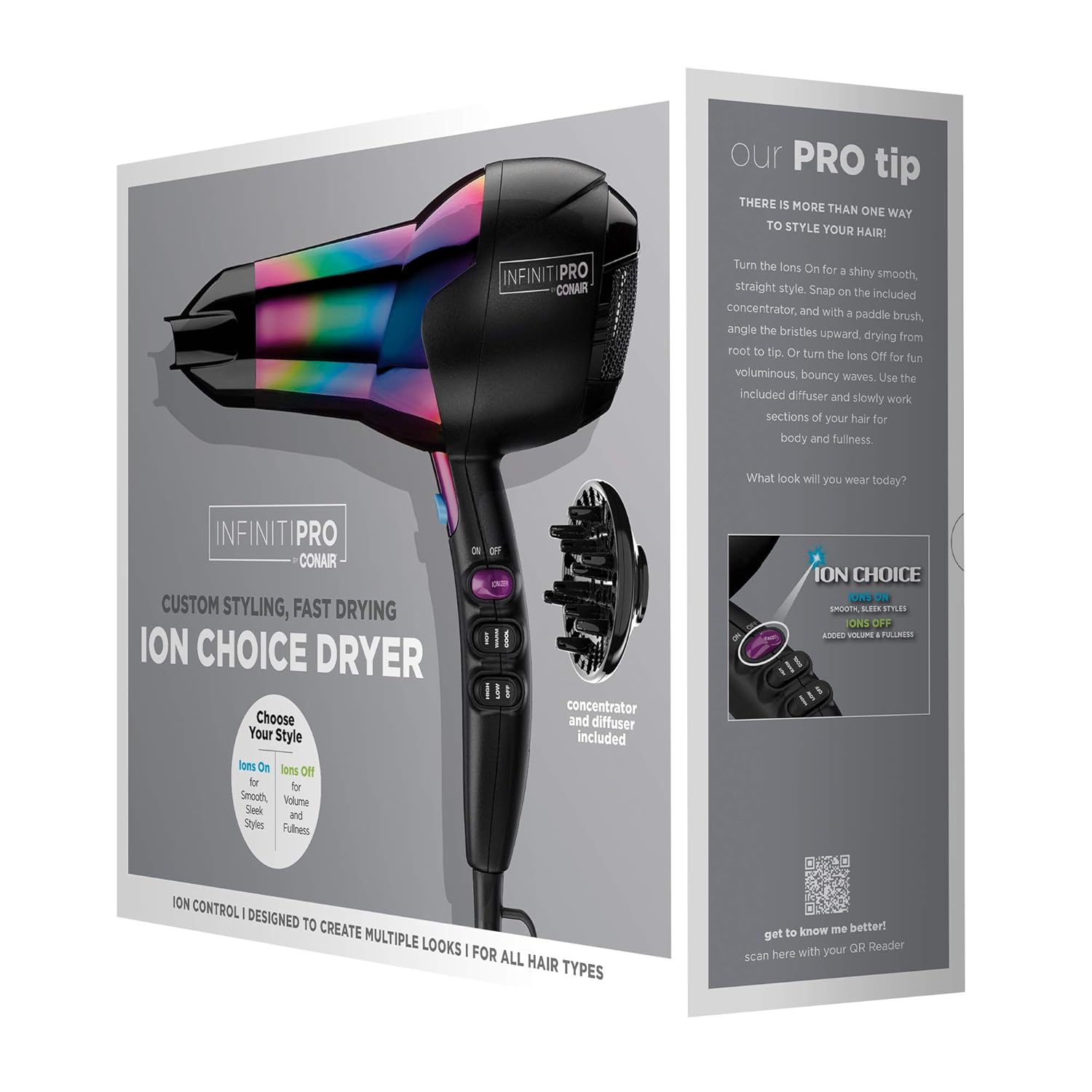 Conair INFINITIPRO 1875 Watt Ion Choice Hair Dryer, Rainbow Chrome Finish, Full Size: Beauty
