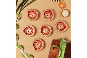 ARTISENIA Handmade Terracoaat Set of 6 Red Clay Diya for Diwali/Navratri Decorations Oil Lamp Diwali Clay Diya Tea Light Holder Indian Decor Festival Gifts Puja Items