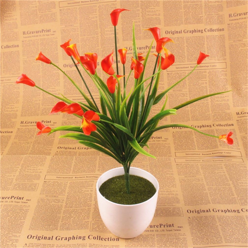 Dried Flowers 25 Heads/Bouquet Mini Artificial Calla with Leaf Silk Fake Lily Aquatic Plants Orange