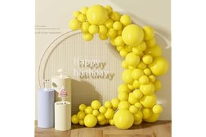 DECOCKRAT 130PCS Yellow Balloons - Latex Helium Balloons with Ribbon, Assorted Sizes 18/12/10/5 Inch - Perfect for Birthday, Wedding, Graduation and More