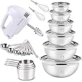 Electric Hand Mixer Mixing Bowls Set, Upgrade 5-Speeds Mixers with 6 Nesting Stainless Steel Mixing Bowl, Measuring Cups and 