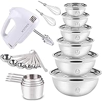 Electric Hand Mixer Mixing Bowls Set, Upgrade 5-Speeds Mixers with 6 Nesting Stainless Steel Mixing Bowl, Measuring Cups…