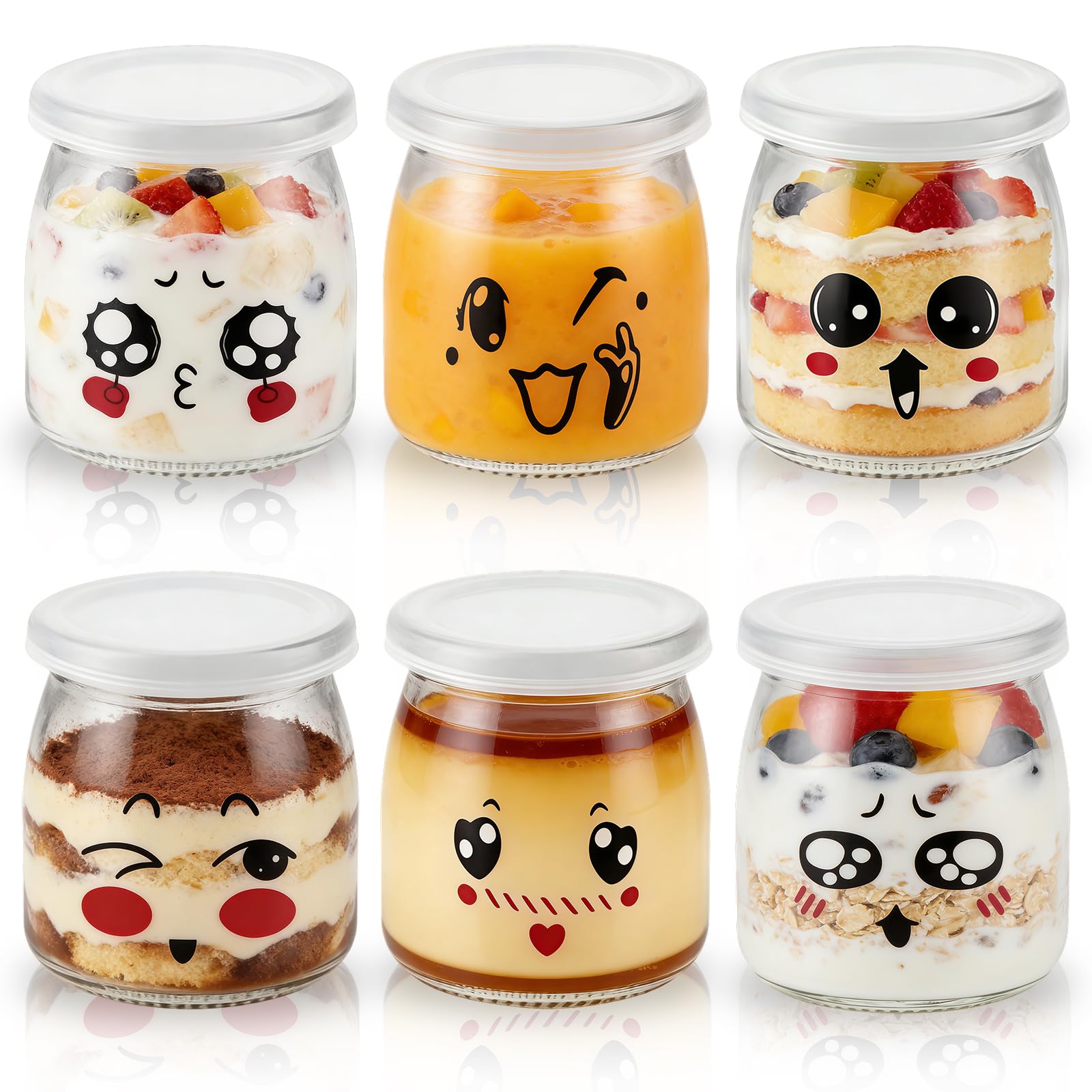 MEETOZ 6Pcs 200ml Pudding Glass Bottle,Yogurt Glass Jars with Plastic Lid,Mini Cup Small Glass Bottles for Yogurt Making, Pudding, Milk, Jelly