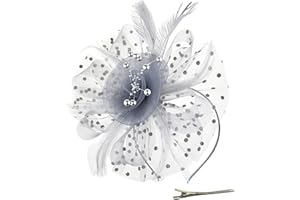 QIYIFAN Women's Feather Mesh Flower Fascinator with Headband and Clip Wedding Tea Party Kentucky Derby Fascinator Hats
