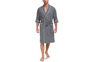 EA'S SECRET 100% Cotton Mens Lightweight Robe Summer Short Sleeve Bathrobe Soft Knee Length Robe with Pockets