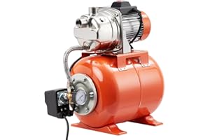KIARIXO 1hp Well Pump with Pressure Tank, Shallow Well Pump Water, 115V Stainless Steel Irrigation, Automatic Water Booster Jet for Home, Garden, Lawn