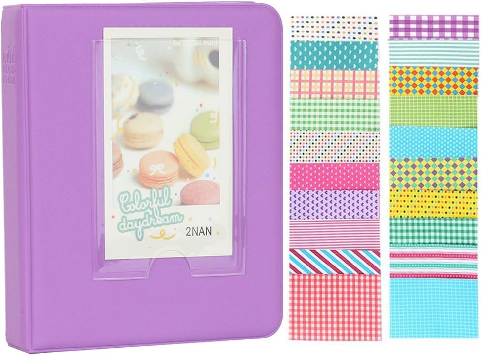 Anter 64 Pockets Mini Photo Album Compatible with Fujifilm Instax Mini 11 8 8+ 9 7s 25 26 50s 70 90 Instant Camera & Name Card with 20 PCS Stickers - Purple