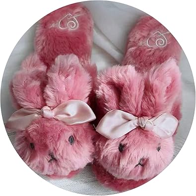 Amazon 家族リビング可愛いスリッパ秋 冬かわいいかわいい 毛 ウサギ 綿 スリッパフロアすべらないホームシューズ 女の子 スイカレッド ３８ー３９ スリッパ ルームシューズ