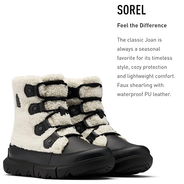 SOREL WOMEN’S EXPLORER II JOAN COZY BOOT – BLACK, SEA SALT – SIZE 8.5