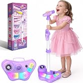Stand Karaoke Machine for Kids, Christmas Singing Toys Gifts for 3 4 5 6 7 8 Year Old Girls Boys, Rechargeable Kid Microphone Bluetooth Speaker with 2 Mic for Girl Age 4-6 Toddler Birthday Party Toy