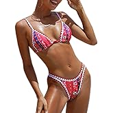 BIKINX Womens Swimsuits Sexy Thong Micro Bikini Ditsy Floral Two Piece Sets Bathing Suit Color Block Bandeau Swim Top