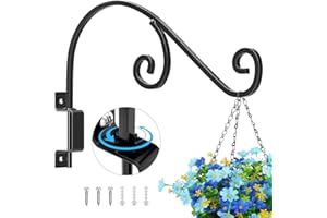 GOODBUY Swivel Plant Hangers Outdoor - Wrought Iron Hanging Plant Hooks, 16 Inch Bird Feeder Hanger, Heavy Duty Wall Hanger, Hooks for Hanging Plants, Bracket Lanterns, Wind Chimes, Indoor&Outdoor, Black