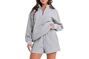 Caracilia Women’s 2 Piece Outfits Sweatsuit Oversized Half Zip Sweatshirt and Shorts Matching Lounge Set Fall Tracksuits