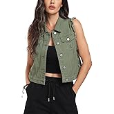 MISS MOLY Women's Ripped Denim Vest Cropped Distressed Classic Sleeveless Jean Vest Jackets With Flap Pockets