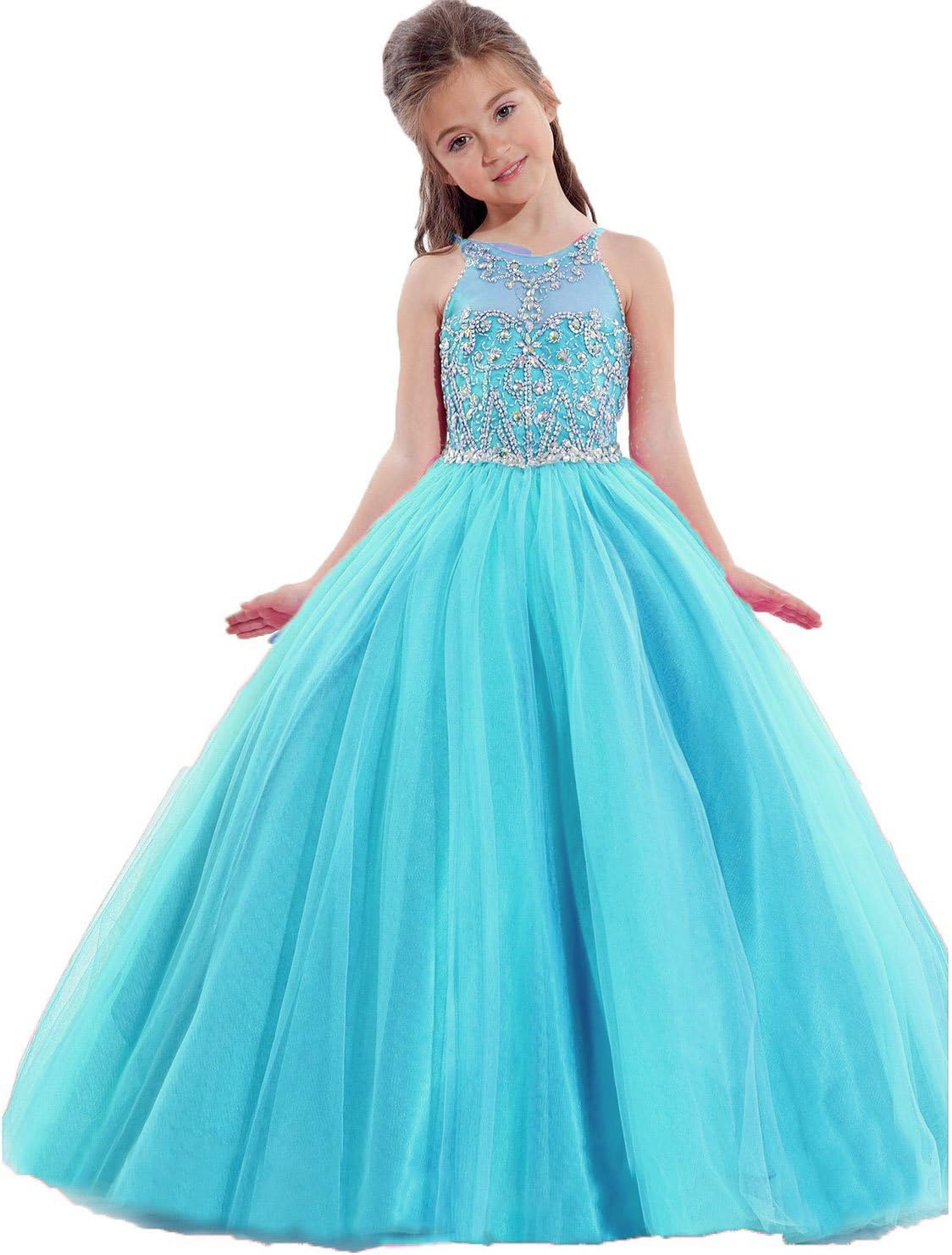 Little Girls Princess Birthday Party Ball Gowns Cute Puffy Beaded Kids Quinceanera Pageant Dress 054